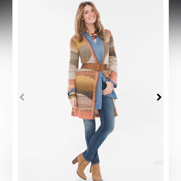 Chicos Long Spacedye Cardigan open front - Picture 1 of 12